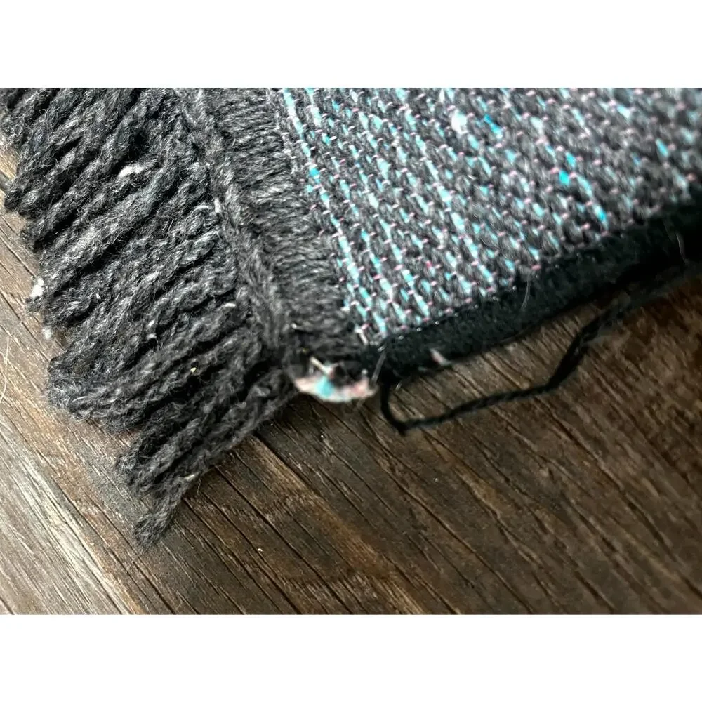 Vintage Woven Dolphin Tapestry Rug Coastal Nautical Teal Pink Black Fringe 28x12